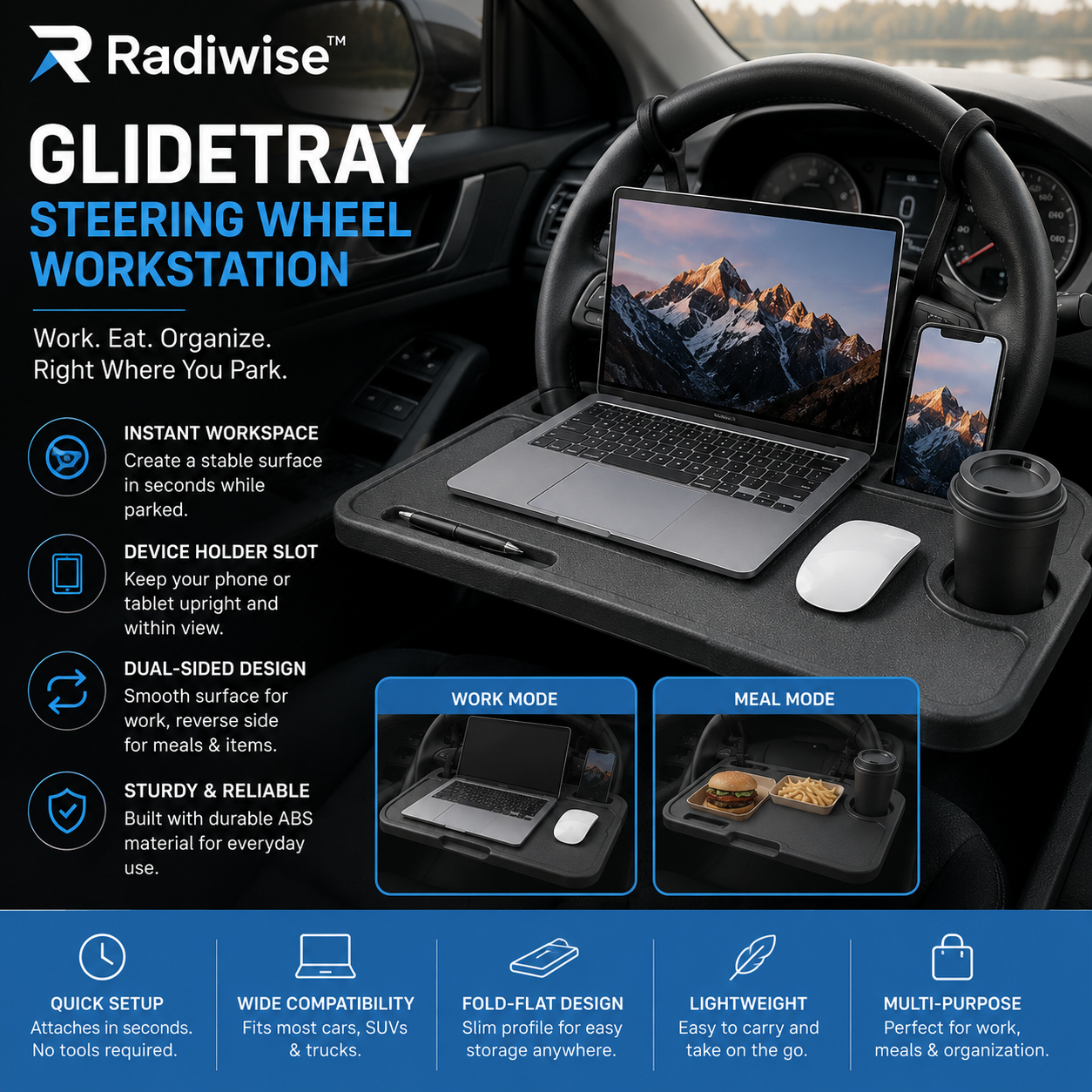 Radiwise™ GlideTray Steering Wheel Workstation